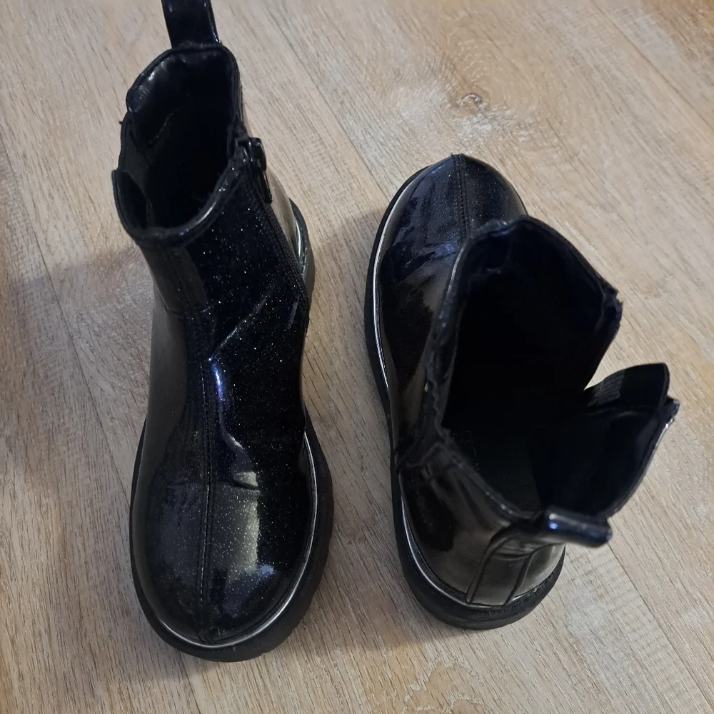 The Children's Place Kids Black Glitter Zip-Up Ankle Boots Size 12